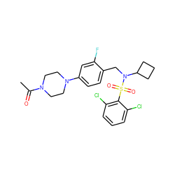CC(=O)N1CCN(c2ccc(CN(C3CCC3)S(=O)(=O)c3c(Cl)cccc3Cl)c(F)c2)CC1 ZINC000147277371