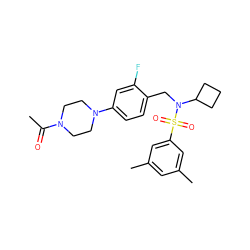 CC(=O)N1CCN(c2ccc(CN(C3CCC3)S(=O)(=O)c3cc(C)cc(C)c3)c(F)c2)CC1 ZINC000147263613
