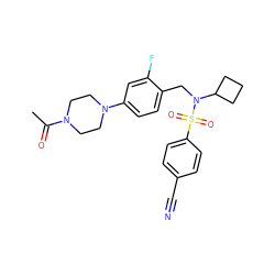 CC(=O)N1CCN(c2ccc(CN(C3CCC3)S(=O)(=O)c3ccc(C#N)cc3)c(F)c2)CC1 ZINC000147285699