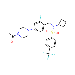 CC(=O)N1CCN(c2ccc(CN(C3CCC3)S(=O)(=O)c3ccc(C(F)(F)F)cc3)c(F)c2)CC1 ZINC000147282476
