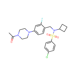 CC(=O)N1CCN(c2ccc(CN(C3CCC3)S(=O)(=O)c3ccc(Cl)cc3)c(F)c2)CC1 ZINC000147265248