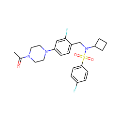 CC(=O)N1CCN(c2ccc(CN(C3CCC3)S(=O)(=O)c3ccc(F)cc3)c(F)c2)CC1 ZINC000147231978