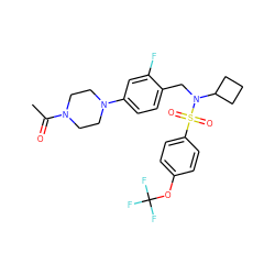 CC(=O)N1CCN(c2ccc(CN(C3CCC3)S(=O)(=O)c3ccc(OC(F)(F)F)cc3)c(F)c2)CC1 ZINC000147271883