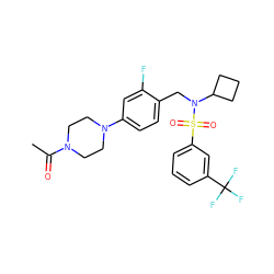 CC(=O)N1CCN(c2ccc(CN(C3CCC3)S(=O)(=O)c3cccc(C(F)(F)F)c3)c(F)c2)CC1 ZINC000147264302