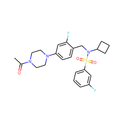 CC(=O)N1CCN(c2ccc(CN(C3CCC3)S(=O)(=O)c3cccc(F)c3)c(F)c2)CC1 ZINC000147281604