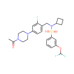 CC(=O)N1CCN(c2ccc(CN(C3CCC3)S(=O)(=O)c3cccc(OC(F)F)c3)c(F)c2)CC1 ZINC000147278798