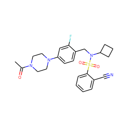 CC(=O)N1CCN(c2ccc(CN(C3CCC3)S(=O)(=O)c3ccccc3C#N)c(F)c2)CC1 ZINC000147232626
