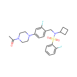 CC(=O)N1CCN(c2ccc(CN(C3CCC3)S(=O)(=O)c3ccccc3F)c(F)c2)CC1 ZINC000147284133