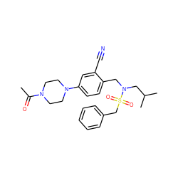 CC(=O)N1CCN(c2ccc(CN(CC(C)C)S(=O)(=O)Cc3ccccc3)c(C#N)c2)CC1 ZINC000147234304