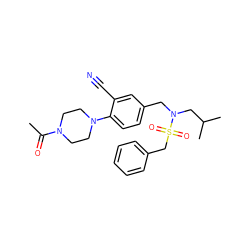 CC(=O)N1CCN(c2ccc(CN(CC(C)C)S(=O)(=O)Cc3ccccc3)cc2C#N)CC1 ZINC000147250810