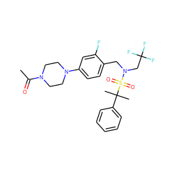 CC(=O)N1CCN(c2ccc(CN(CC(F)(F)F)S(=O)(=O)C(C)(C)c3ccccc3)c(F)c2)CC1 ZINC000144010222