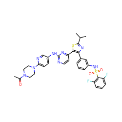 CC(=O)N1CCN(c2ccc(Nc3nccc(-c4sc(C(C)C)nc4-c4cccc(NS(=O)(=O)c5c(F)cccc5F)c4)n3)cn2)CC1 ZINC000072176381