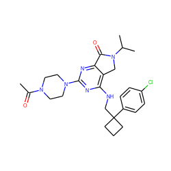 CC(=O)N1CCN(c2nc(NCC3(c4ccc(Cl)cc4)CCC3)c3c(n2)C(=O)N(C(C)C)C3)CC1 ZINC000084614584