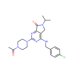 CC(=O)N1CCN(c2nc(NCc3ccc(Cl)cc3)c3c(n2)C(=O)N(C(C)C)C3)CC1 ZINC000084605012