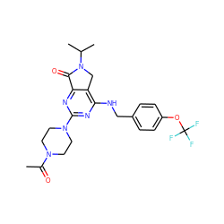 CC(=O)N1CCN(c2nc(NCc3ccc(OC(F)(F)F)cc3)c3c(n2)C(=O)N(C(C)C)C3)CC1 ZINC000084633396