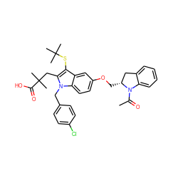 CC(=O)N1c2ccccc2C[C@H]1COc1ccc2c(c1)c(SC(C)(C)C)c(CC(C)(C)C(=O)O)n2Cc1ccc(Cl)cc1 ZINC000043153314