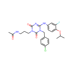 CC(=O)NCCCn1c(=O)nc(Nc2ccc(OC(C)C)c(F)c2)n(Cc2ccc(Cl)cc2)c1=O ZINC000200509047