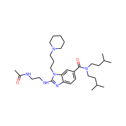 CC(=O)NCCNc1nc2ccc(C(=O)N(CCC(C)C)CCC(C)C)cc2n1CCCN1CCCCC1 ZINC000028823428