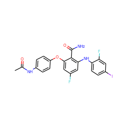 CC(=O)Nc1ccc(Oc2cc(F)cc(Nc3ccc(I)cc3F)c2C(N)=O)cc1 ZINC000096905651