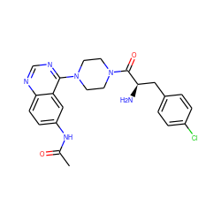 CC(=O)Nc1ccc2ncnc(N3CCN(C(=O)[C@H](N)Cc4ccc(Cl)cc4)CC3)c2c1 ZINC000064539823