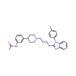 CC(=O)Nc1cccc(C2CCN(CCCNc3nc4ccccc4n3-c3ccc(C)cc3)CC2)c1 ZINC000058583120