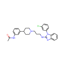 CC(=O)Nc1cccc(C2CCN(CCCNc3nc4ccccc4n3-c3cccc(Cl)c3)CC2)c1 ZINC000043103918