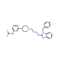 CC(=O)Nc1cccc(C2CCN(CCCNc3nc4ccccc4n3Cc3ccc(F)cc3)CC2)c1 ZINC000038246215