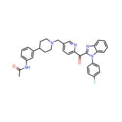 CC(=O)Nc1cccc(C2CCN(Cc3ccc(C(=O)c4nc5ccccc5n4-c4ccc(F)cc4)nc3)CC2)c1 ZINC000169321695