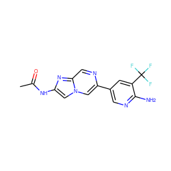 CC(=O)Nc1cn2cc(-c3cnc(N)c(C(F)(F)F)c3)ncc2n1 ZINC000096283492