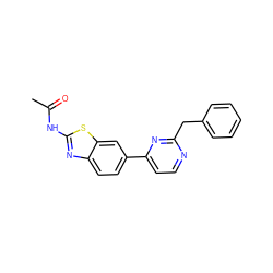 CC(=O)Nc1nc2ccc(-c3ccnc(Cc4ccccc4)n3)cc2s1 ZINC000071296625