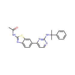 CC(=O)Nc1nc2ccc(-c3ccnc(NC(C)(C)c4ccccc4)n3)cc2s1 ZINC000071330139