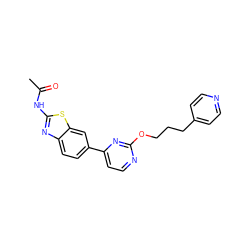 CC(=O)Nc1nc2ccc(-c3ccnc(OCCCc4ccncc4)n3)cc2s1 ZINC000071317534