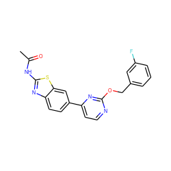 CC(=O)Nc1nc2ccc(-c3ccnc(OCc4cccc(F)c4)n3)cc2s1 ZINC000071316780