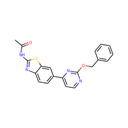 CC(=O)Nc1nc2ccc(-c3ccnc(OCc4ccccc4)n3)cc2s1 ZINC000071316810