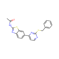 CC(=O)Nc1nc2ccc(-c3ccnc(SCc4ccccc4)n3)cc2s1 ZINC000071329703