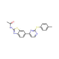CC(=O)Nc1nc2ccc(-c3ccnc(Sc4ccc(C)cc4)n3)cc2s1 ZINC000071317493