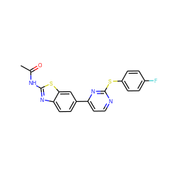 CC(=O)Nc1nc2ccc(-c3ccnc(Sc4ccc(F)cc4)n3)cc2s1 ZINC000071329761