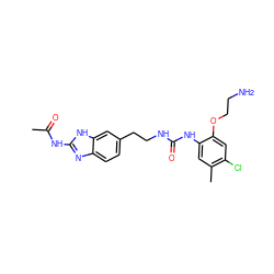 CC(=O)Nc1nc2ccc(CCNC(=O)Nc3cc(C)c(Cl)cc3OCCN)cc2[nH]1 ZINC000071317383
