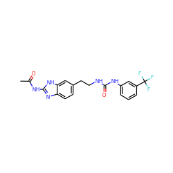 CC(=O)Nc1nc2ccc(CCNC(=O)Nc3cccc(C(F)(F)F)c3)cc2[nH]1 ZINC000034545093