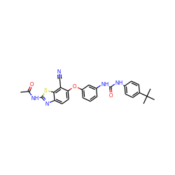 CC(=O)Nc1nc2ccc(Oc3cccc(NC(=O)Nc4ccc(C(C)(C)C)cc4)c3)c(C#N)c2s1 ZINC000096169493