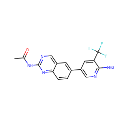 CC(=O)Nc1ncc2cc(-c3cnc(N)c(C(F)(F)F)c3)ccc2n1 ZINC000096283490