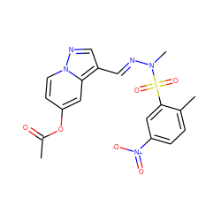CC(=O)Oc1ccn2ncc(/C=N/N(C)S(=O)(=O)c3cc([N+](=O)[O-])ccc3C)c2c1 ZINC000082151924