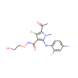 CC(=O)c1c(Cl)c(C(=O)NOCCO)c(Nc2ccc(I)cc2F)n1C ZINC000053244056