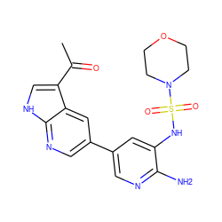 CC(=O)c1c[nH]c2ncc(-c3cnc(N)c(NS(=O)(=O)N4CCOCC4)c3)cc12 ZINC000064573098