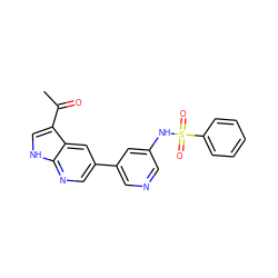 CC(=O)c1c[nH]c2ncc(-c3cncc(NS(=O)(=O)c4ccccc4)c3)cc12 ZINC000064559738