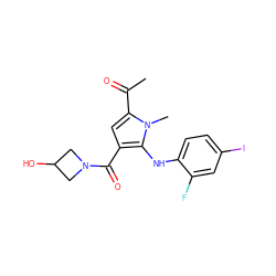 CC(=O)c1cc(C(=O)N2CC(O)C2)c(Nc2ccc(I)cc2F)n1C ZINC000053226498