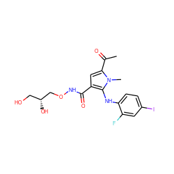 CC(=O)c1cc(C(=O)NOC[C@H](O)CO)c(Nc2ccc(I)cc2F)n1C ZINC000053295198