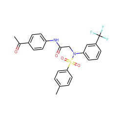 CC(=O)c1ccc(NC(=O)CN(c2cccc(C(F)(F)F)c2)S(=O)(=O)c2ccc(C)cc2)cc1 ZINC000653848752