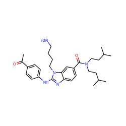 CC(=O)c1ccc(Nc2nc3ccc(C(=O)N(CCC(C)C)CCC(C)C)cc3n2CCCCN)cc1 ZINC000028823370
