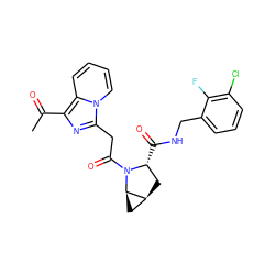 CC(=O)c1nc(CC(=O)N2[C@H](C(=O)NCc3cccc(Cl)c3F)C[C@H]3C[C@H]32)n2ccccc12 ZINC000148301172